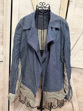 Vintage Blue Draped Blazer with Striped Trim/Back